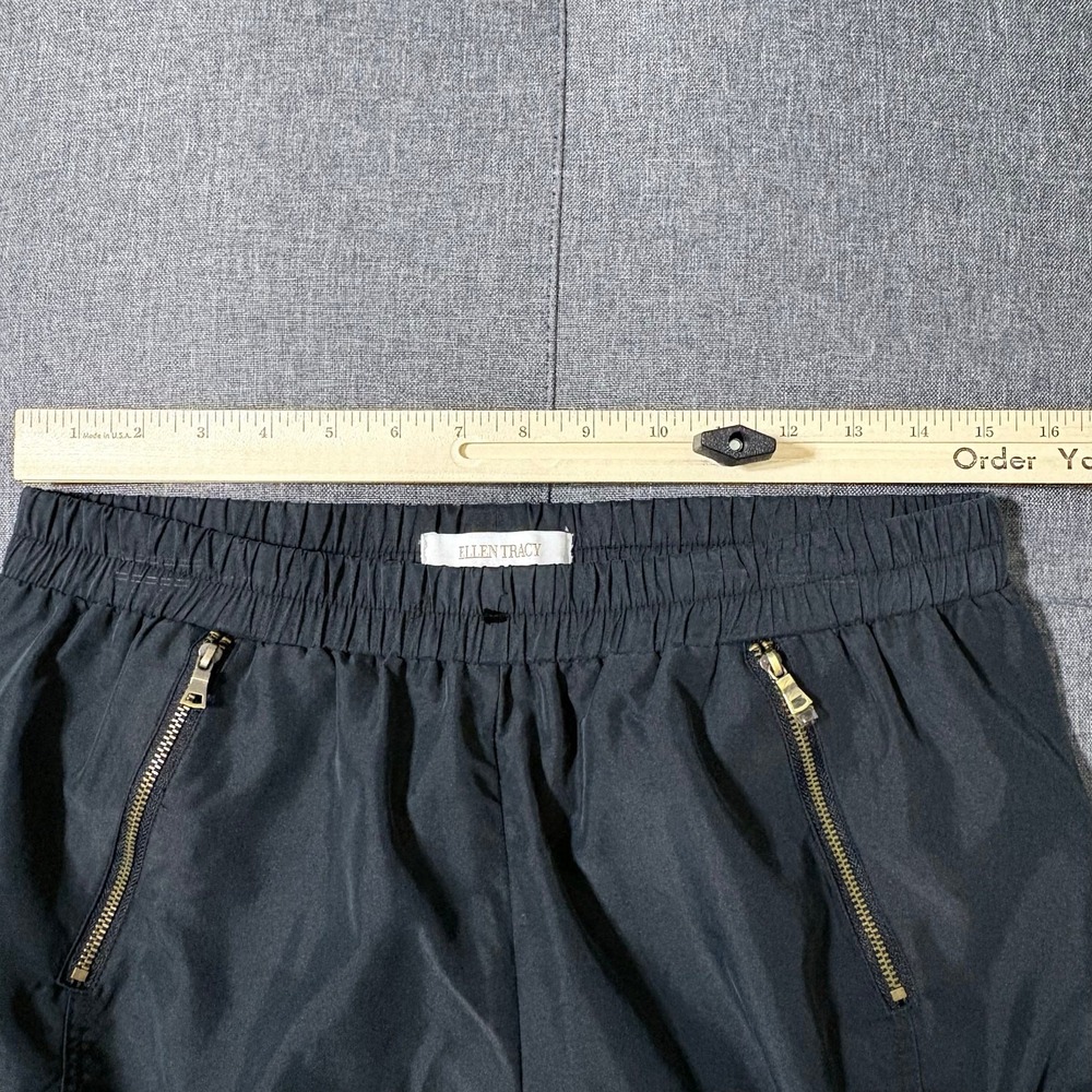 Ellen Tracy Pants Women Medium Black Modal Elastic Waist Cropped Gold Zip Pocket - Picture 3 of 7